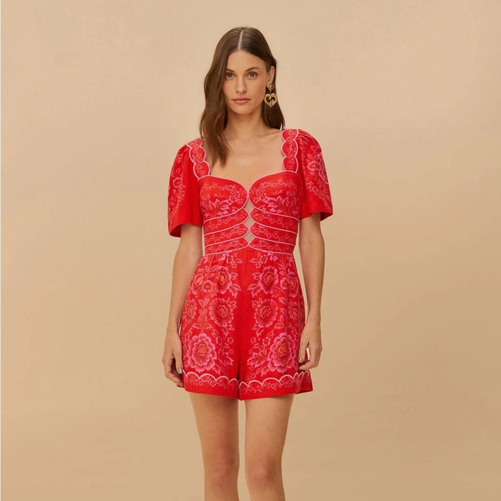 Farm Rio Red Olivia Cut-Out Lenzing Ecovero Euroflex Romper Size S
